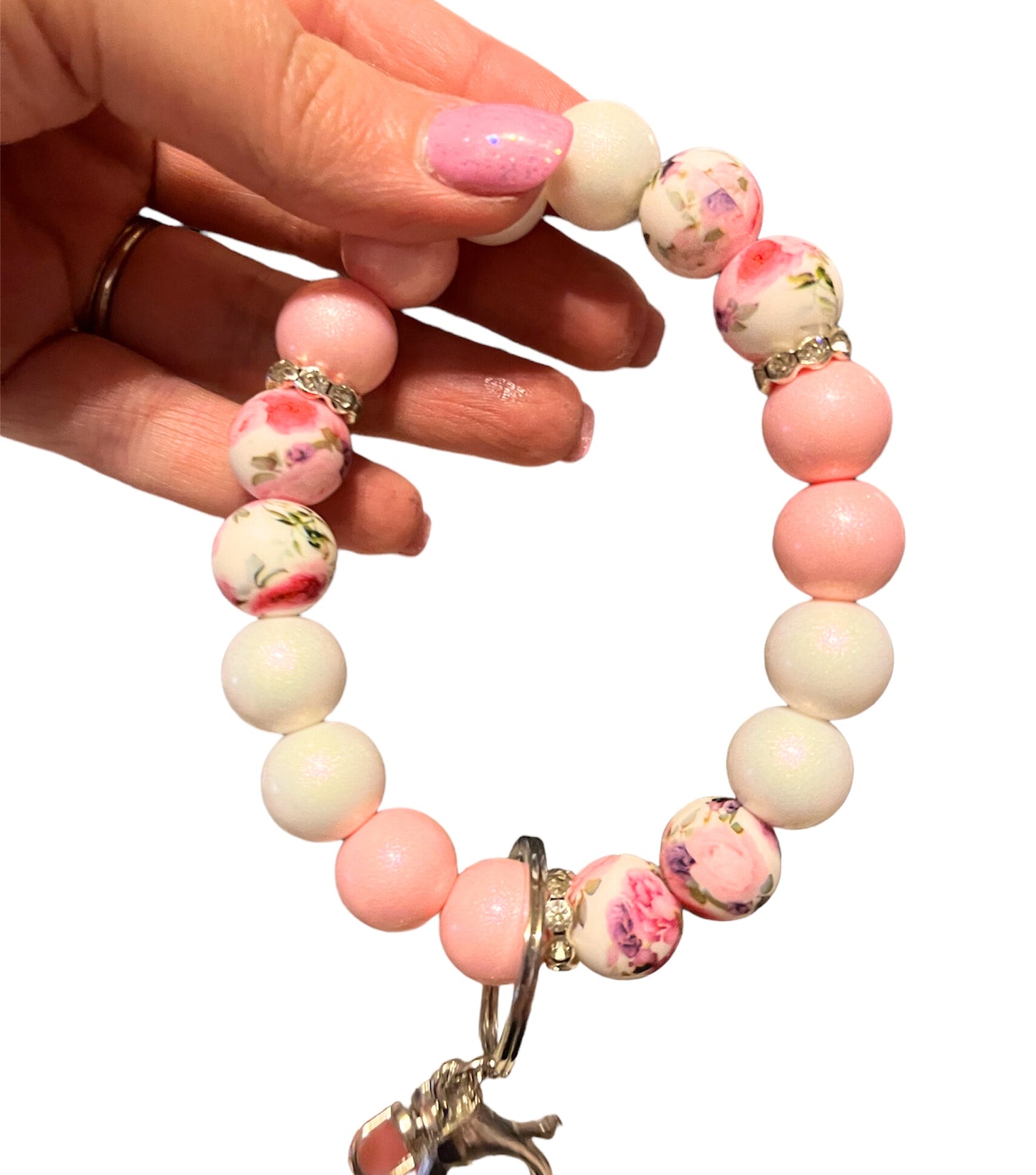 Pink Rose and White Opal Wristlet