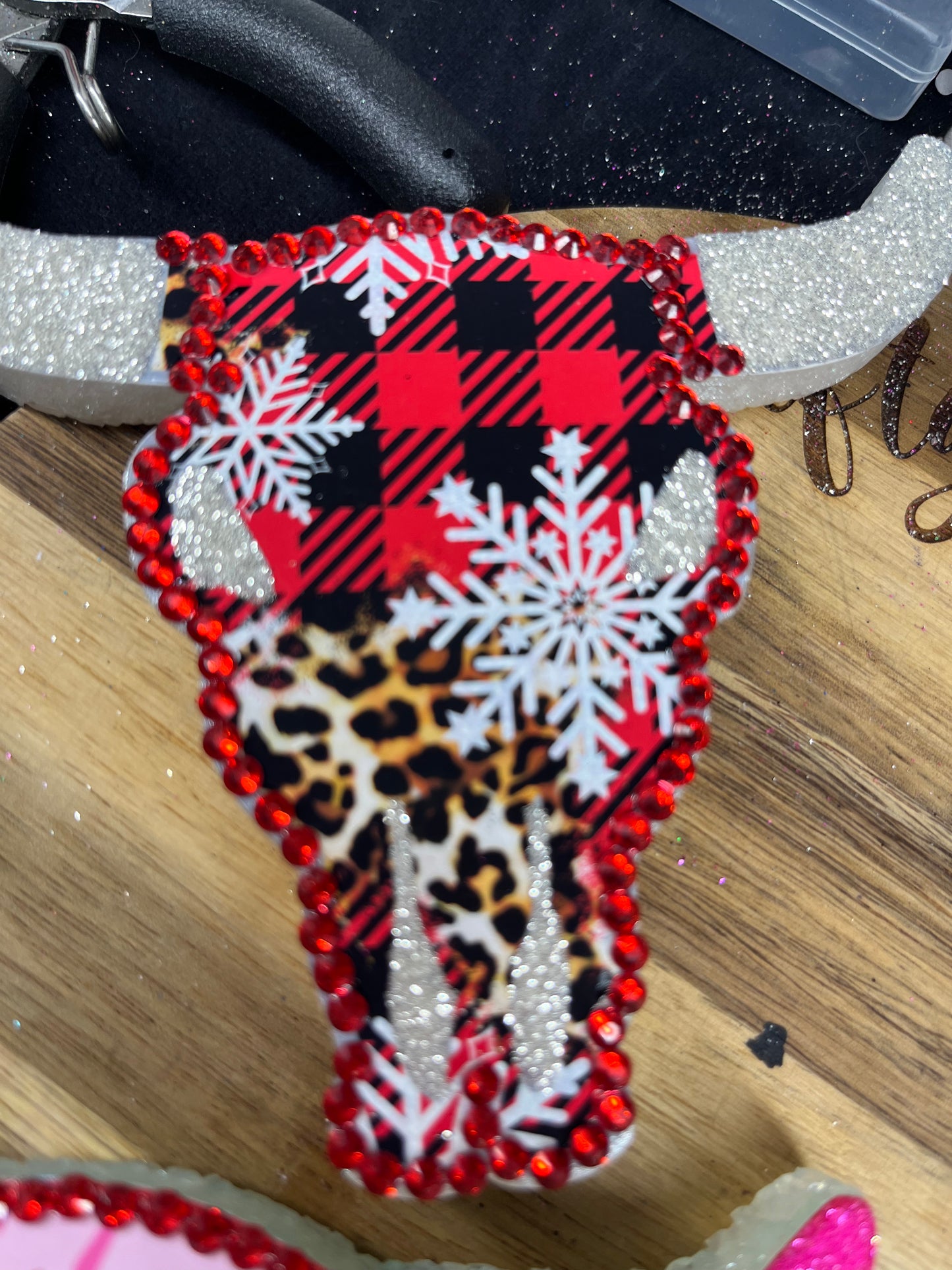 Plaid snowflake bull head freshie in Hot Apple Pie