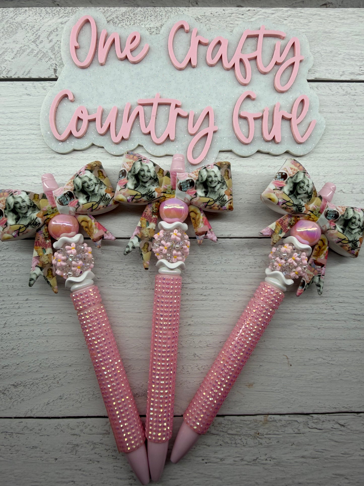 Pink Dolly inspired Bow on light pink rhinestone plastic pen (Dolly Collection #6)