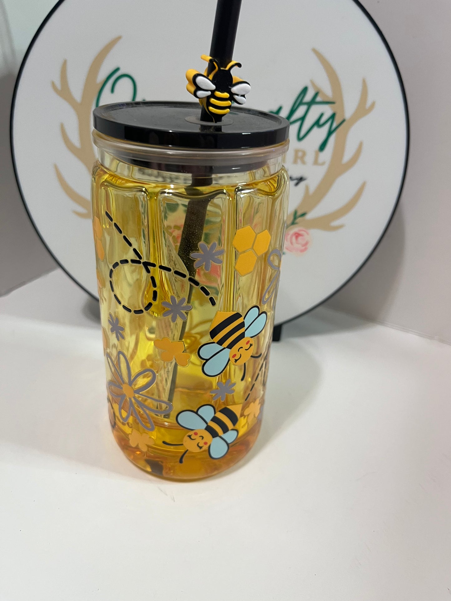 Honey Dripped 16oz cups with a bee straw accessory