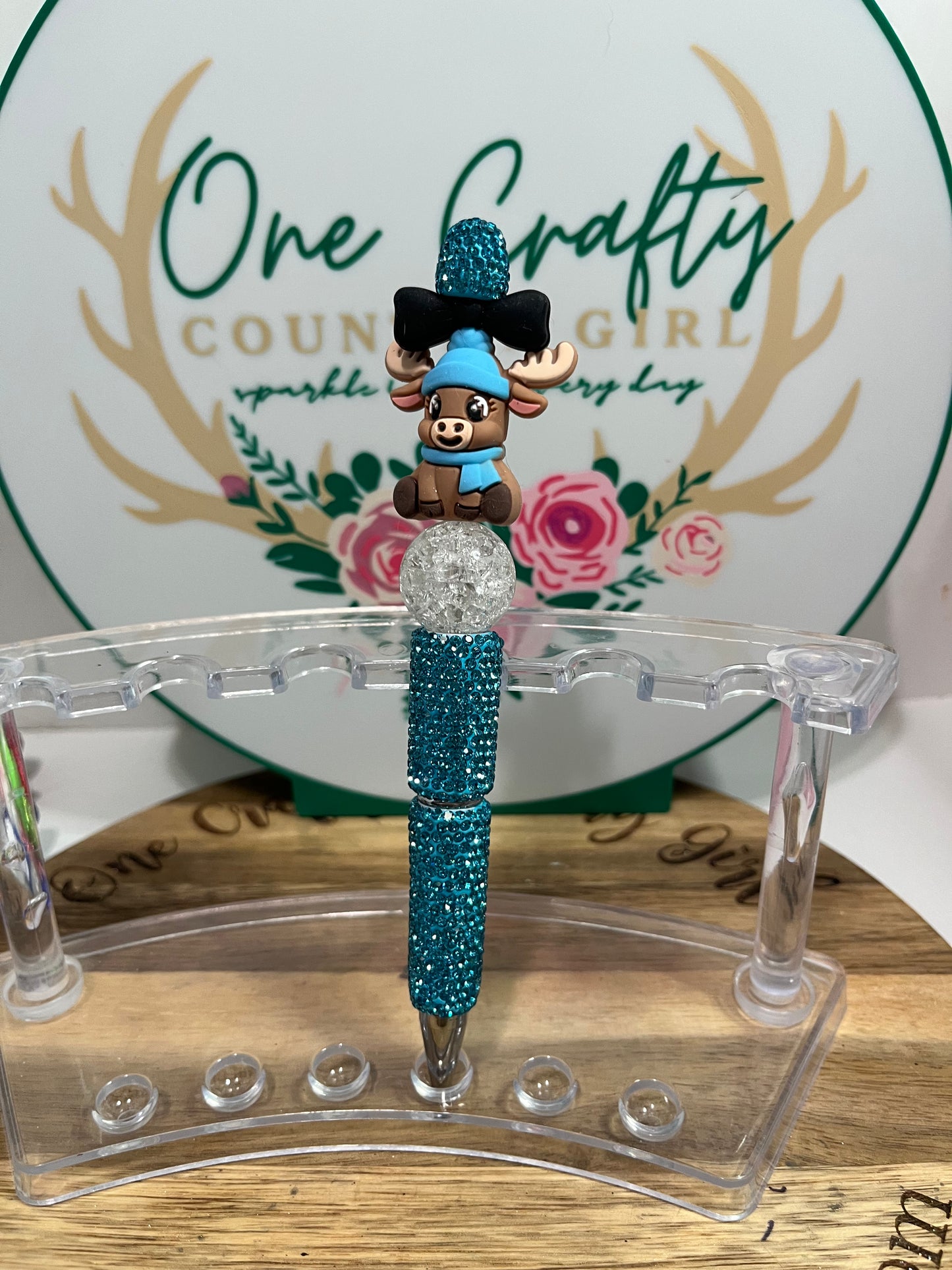 Christmas Moose on Blue Bling Pen