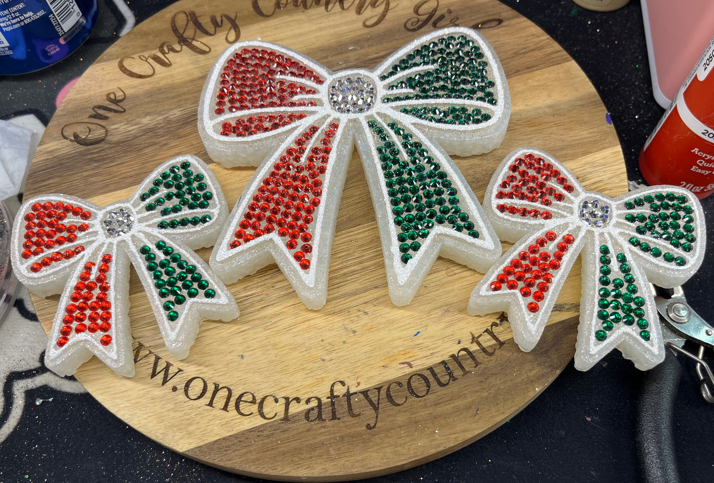 Christmas Rhinestone Bow Freshies Set in Dutch Apple Scent.