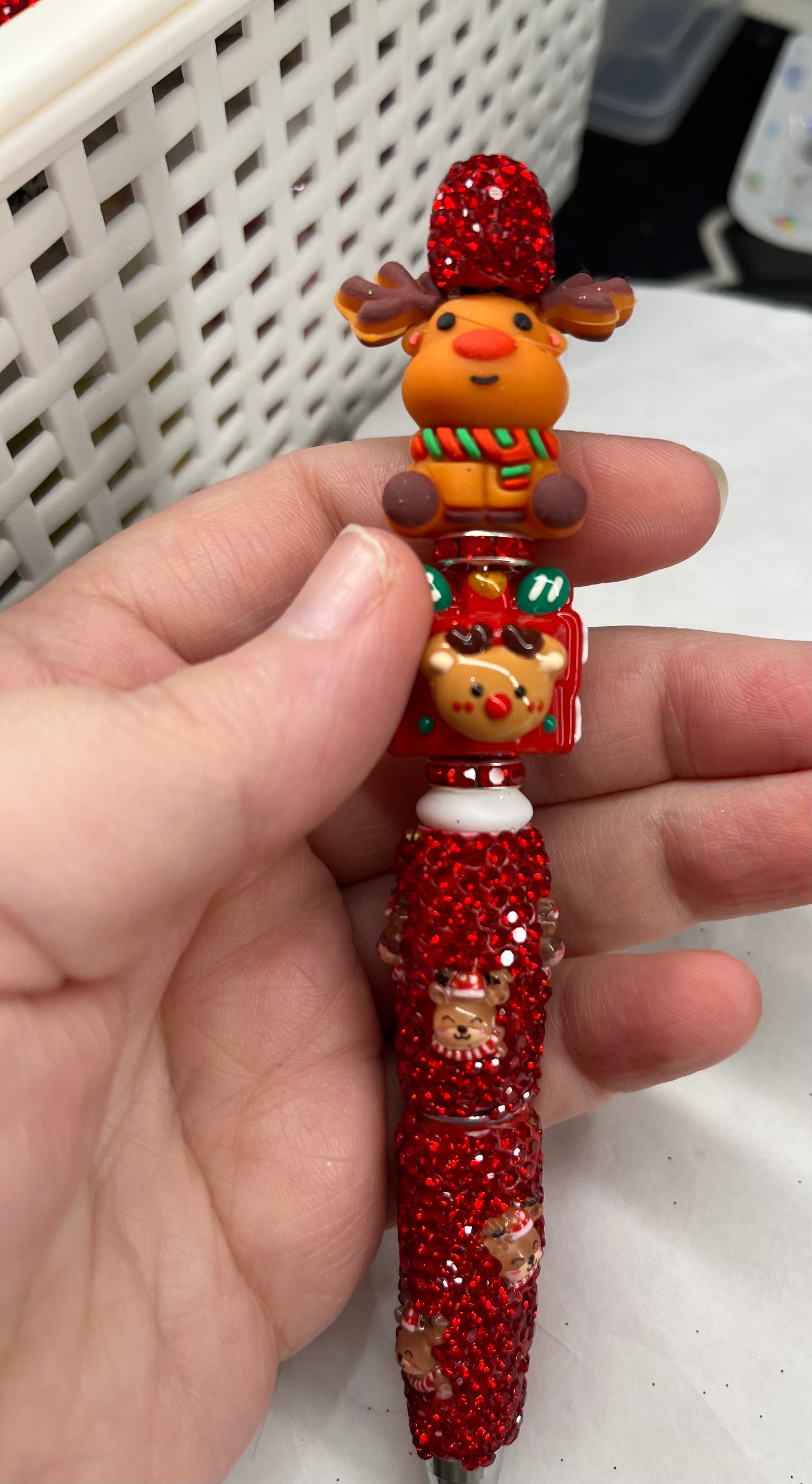 Baby Reindeer on a Red Reindeer Sparkly Pen
