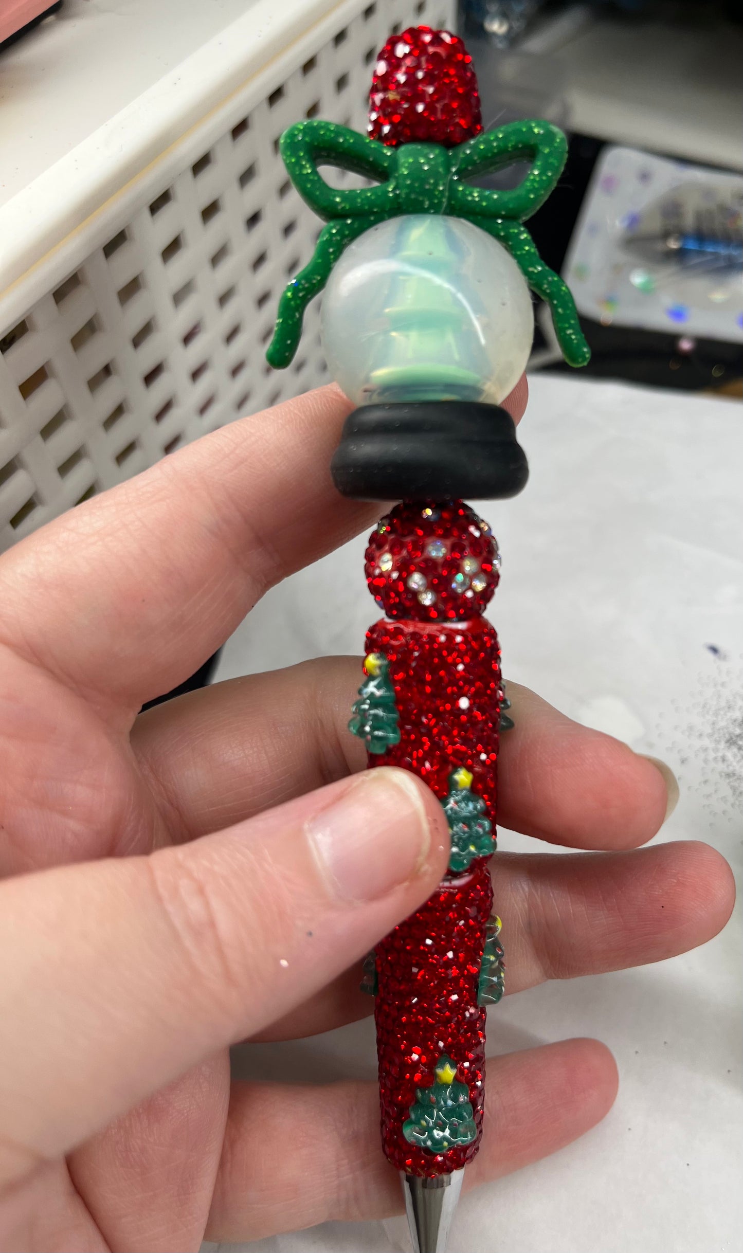 Snow Globe Tree on a Red Tree Bling Pen