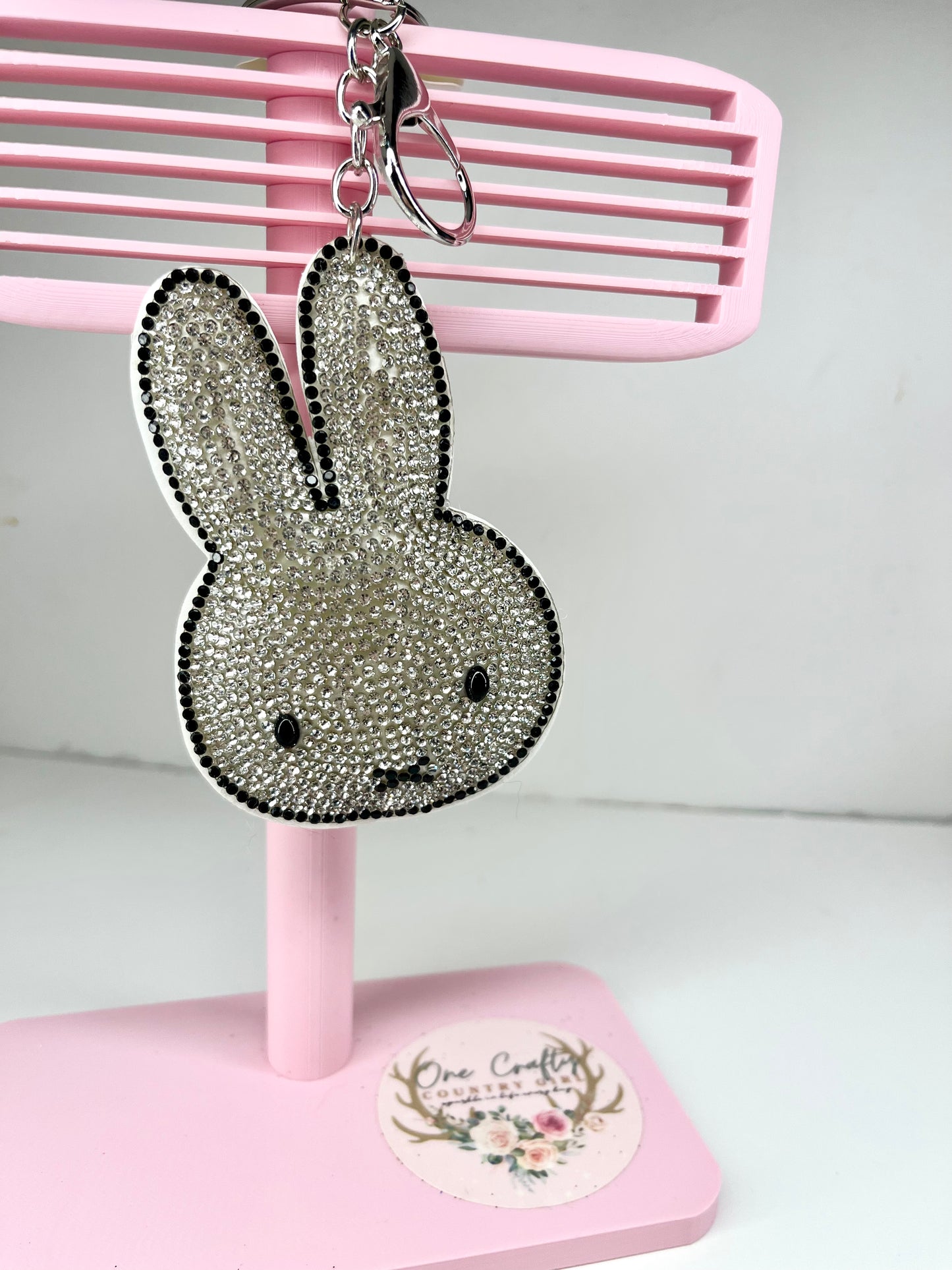 Sparkly Rhinestone Bunny Keychain