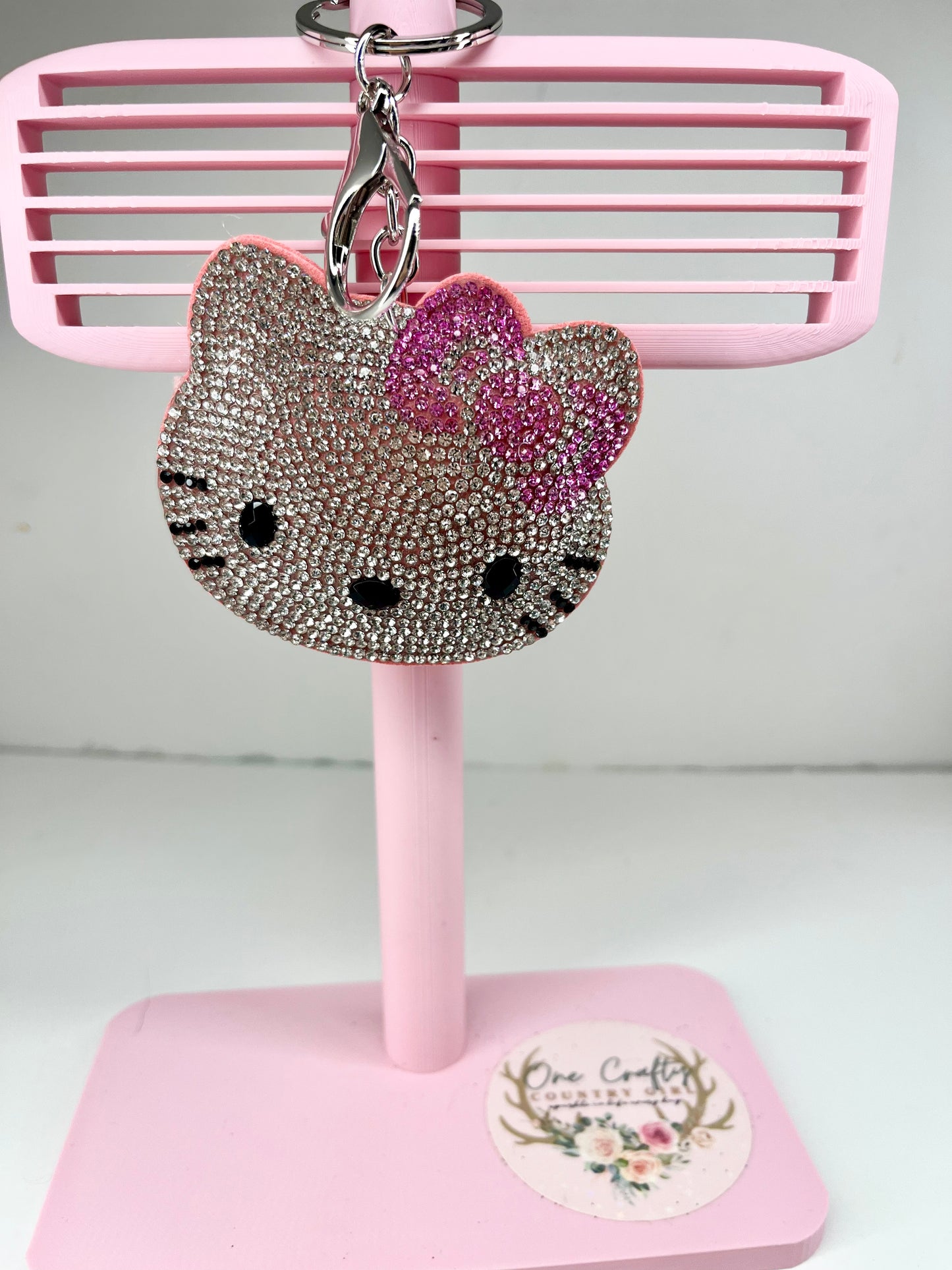 HK Kitty Face Sparkly Rhinestone Keychains