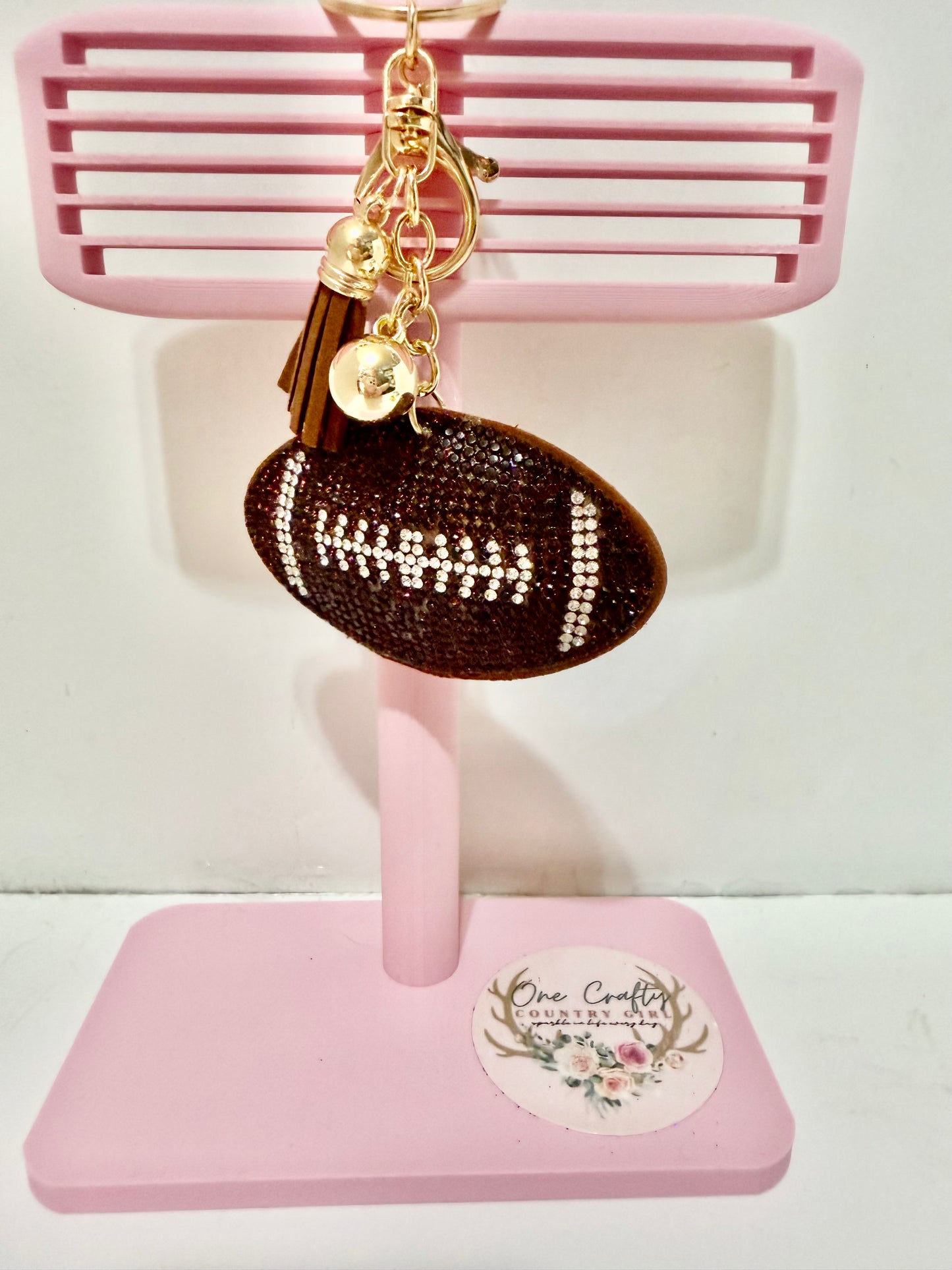 Sparkly Rhinestone Football Keychain