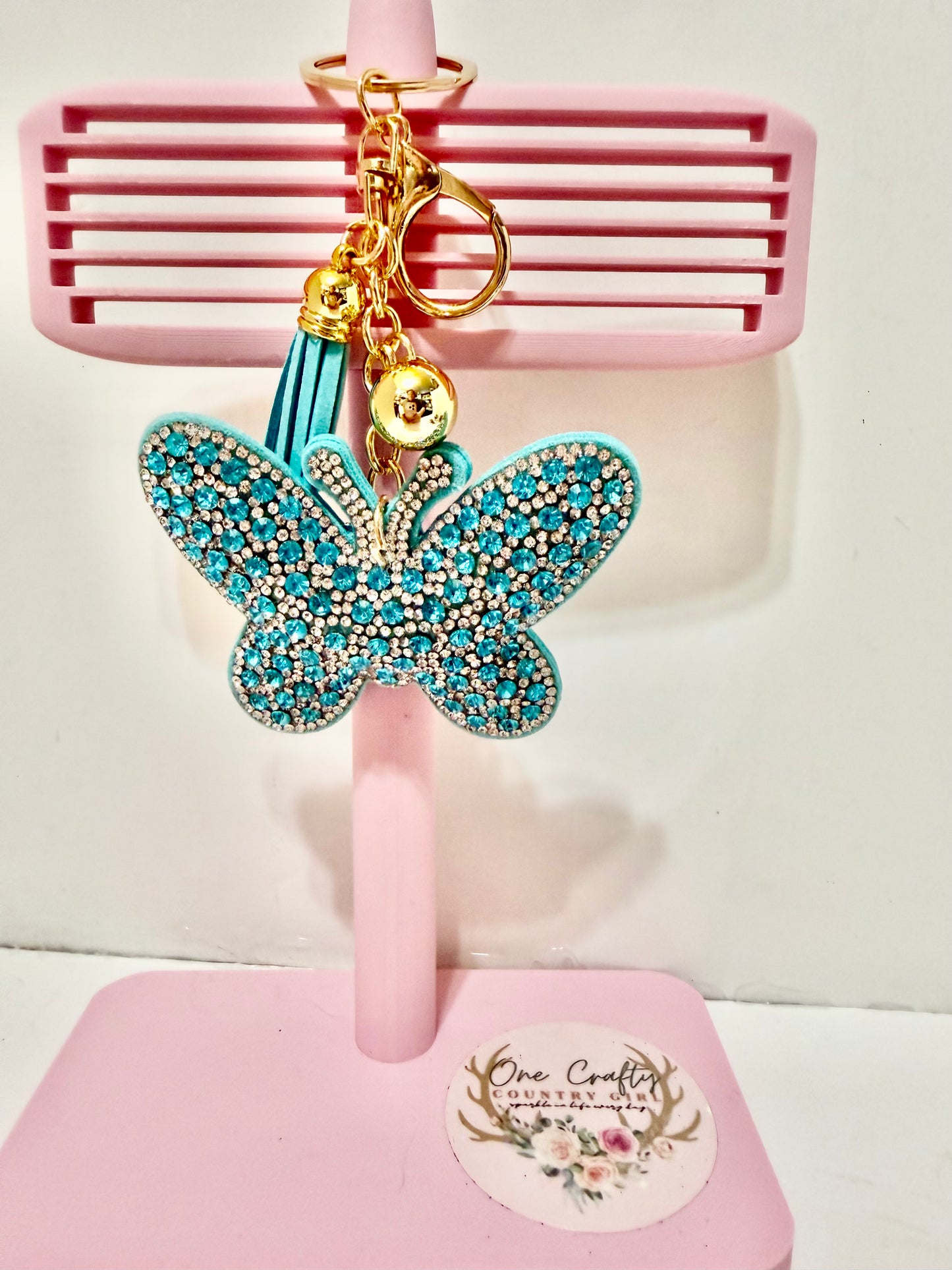 Sparkly Rhinestone Butterfly Keychain