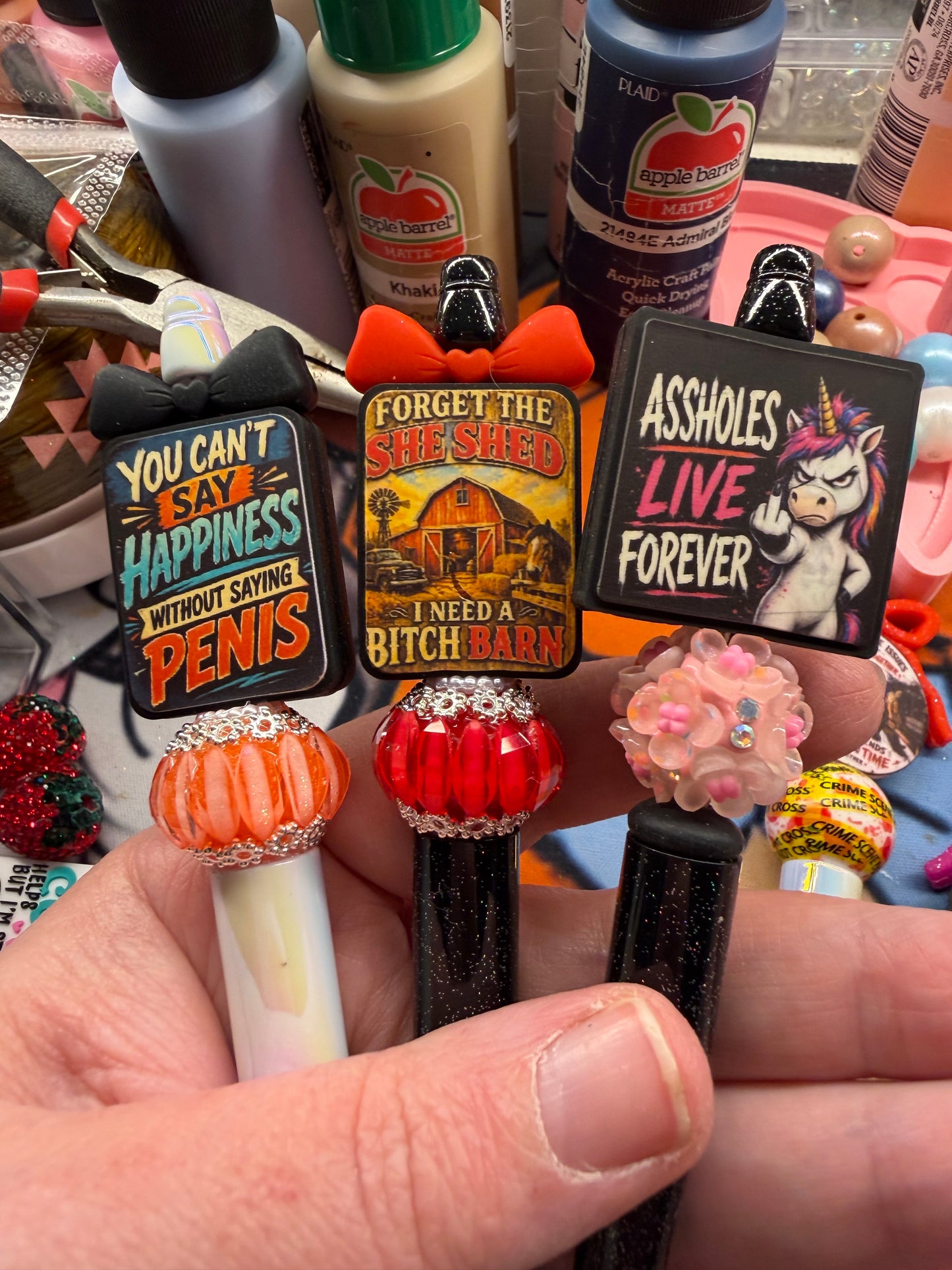 Forget the She Shed I need a Bitch Barn on a Black glitter pen