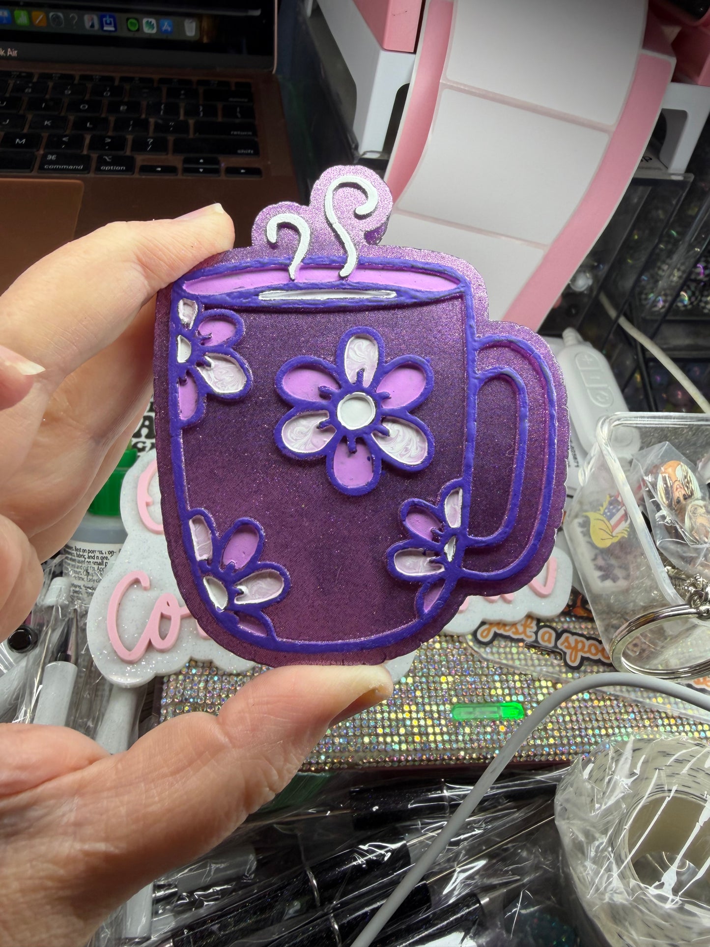 Purple flower cup freshie hand painted in Blueberry Clobber