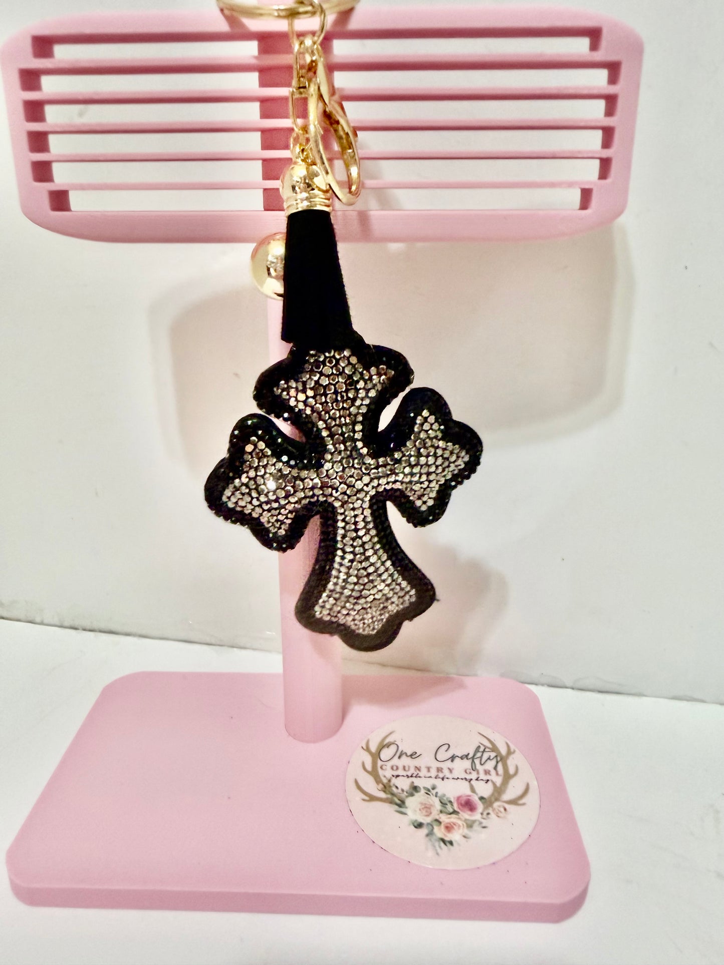 Sparkly Rhinestone Cross Keychain