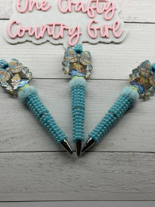 Princess with baby mouse on a light blue pearl pen