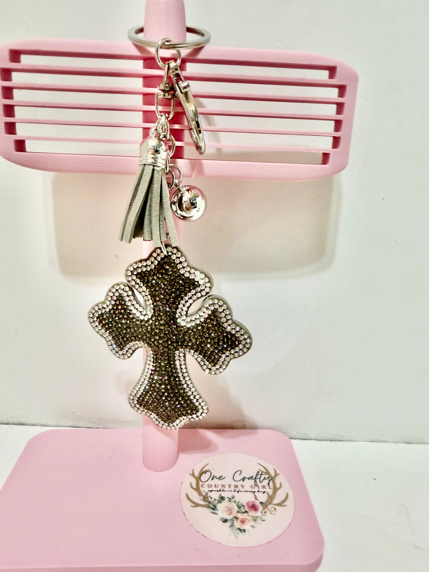 Sparkly Rhinestone Cross Keychain