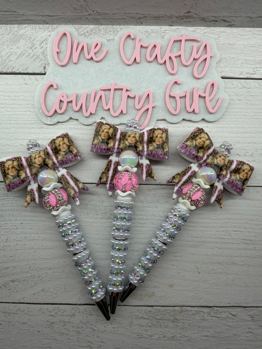 80s Dolly bow on rhinestone and pearl plastic pen (Dolly Collection #9)