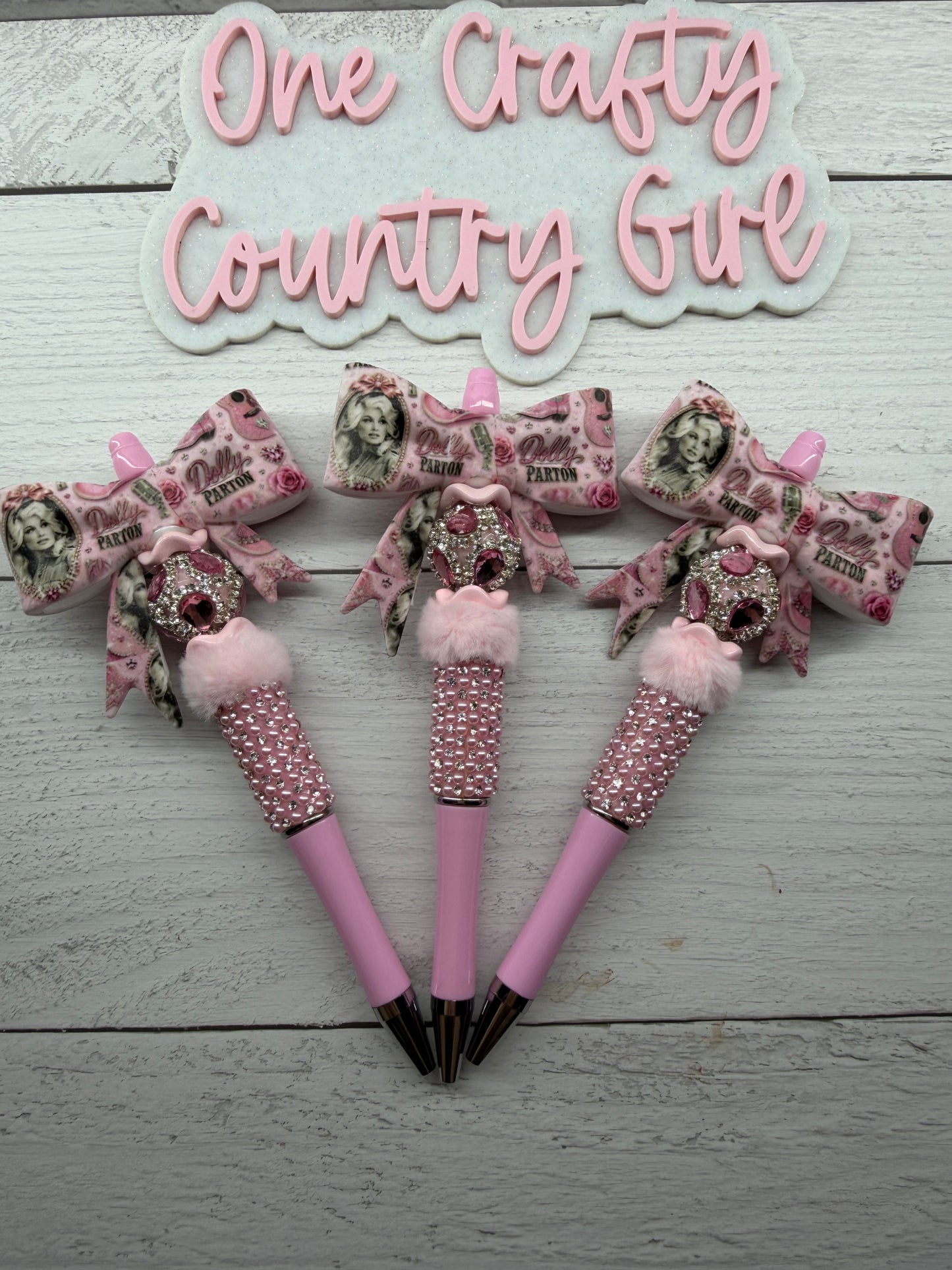 Pretty in Pink Dolly Bow on Pink rhinestone and pearl pen (Dolly Collection #8)