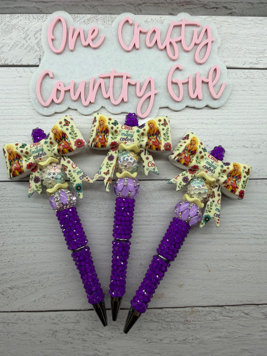 Coat of many Colors Yellow Bow on a neon purple pen (Dolly Collection2)