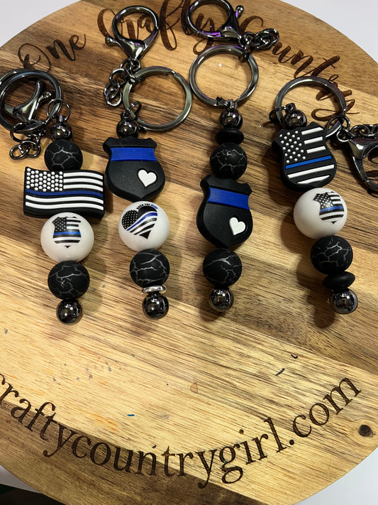 Police Thin Blue Line Keychain