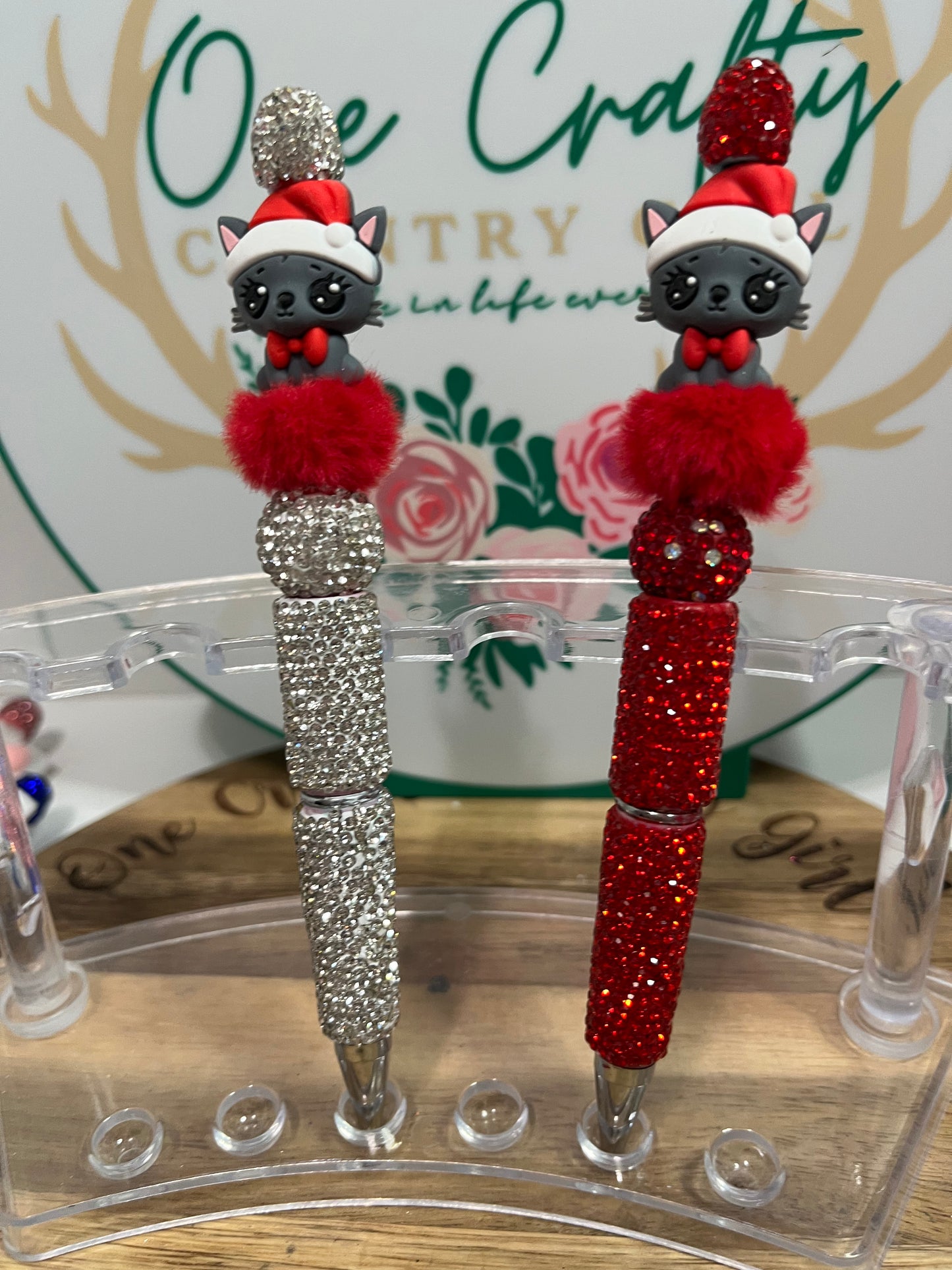 Grey Christmas Kitten on A Fancy Pen