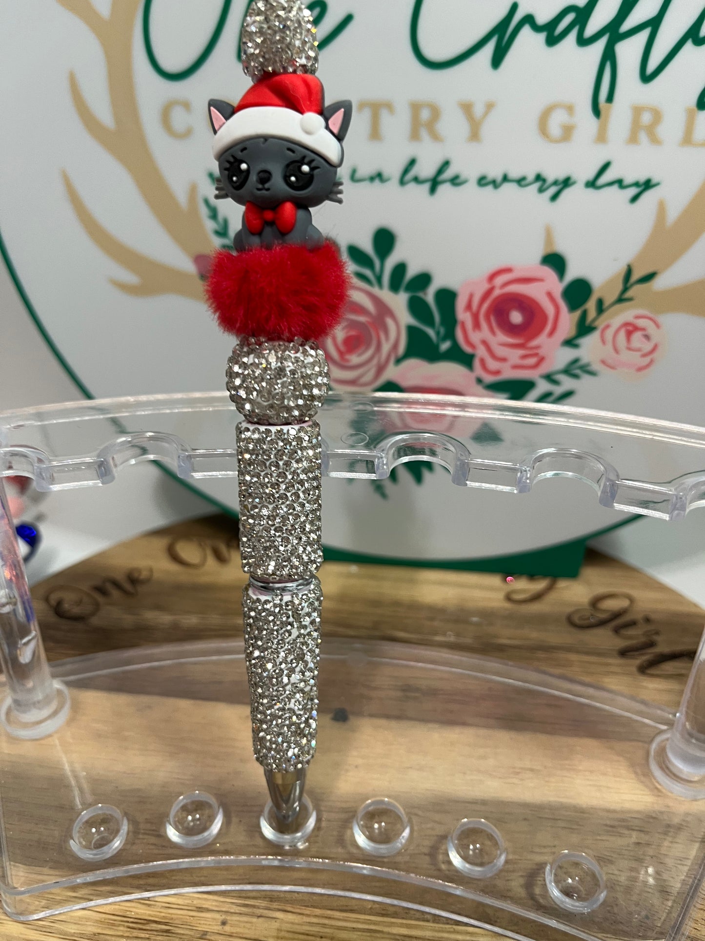 Grey Christmas Kitten on A Fancy Pen