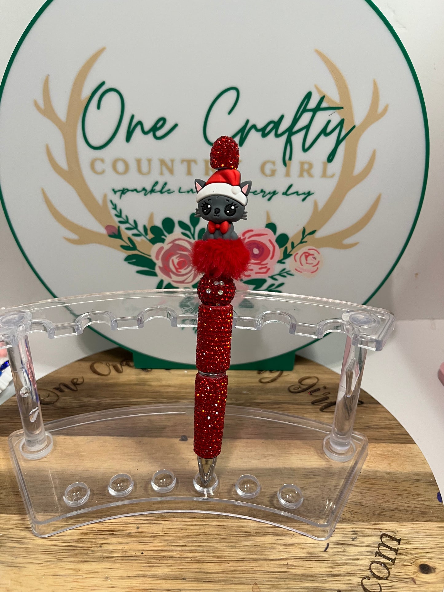 Grey Christmas Kitten on A Fancy Pen