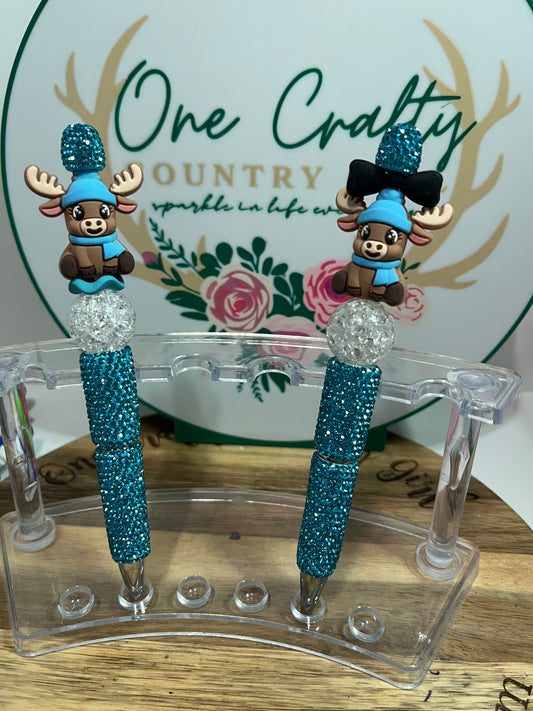 Christmas Moose on Blue Bling Pen