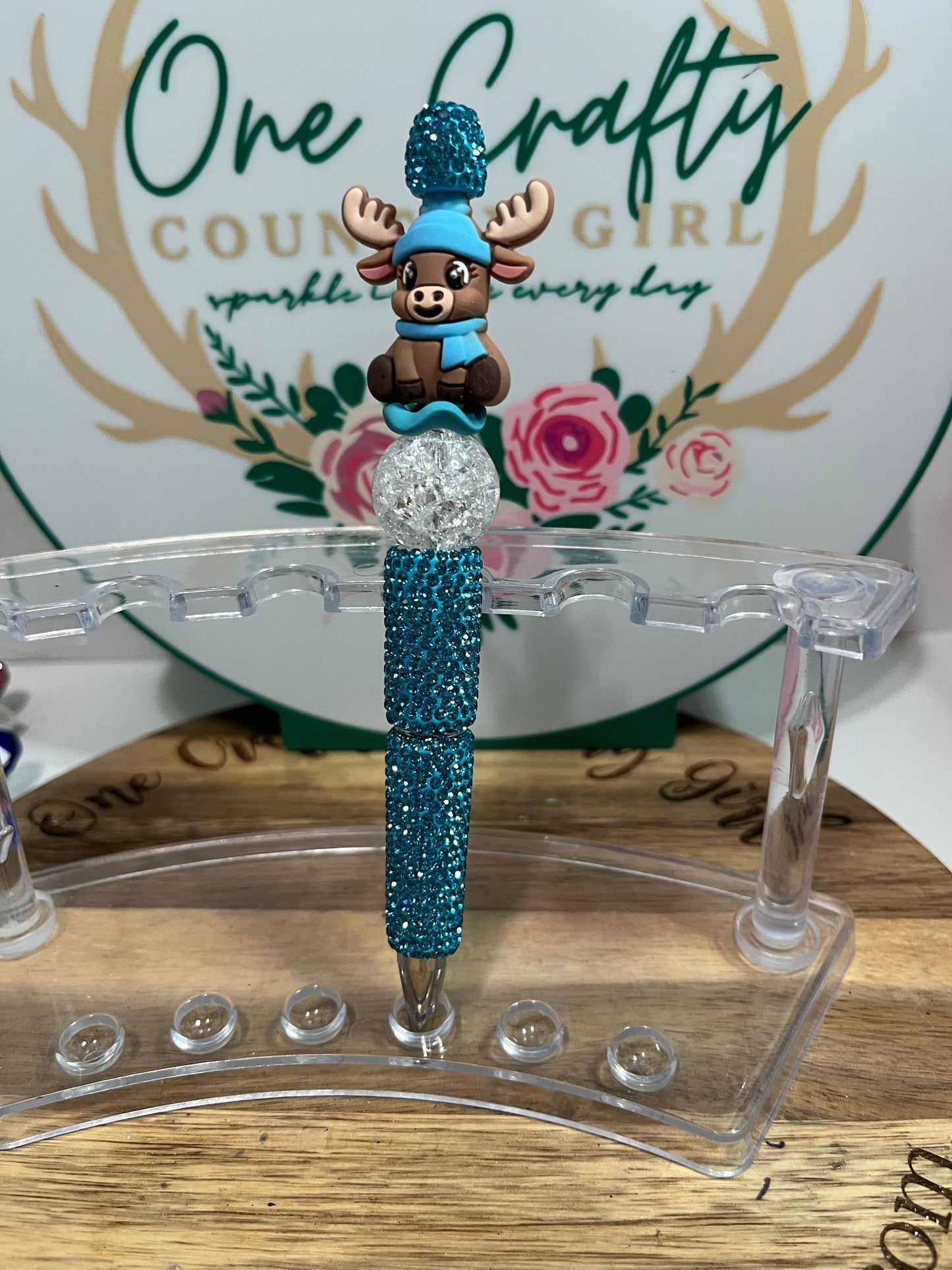 Christmas Moose on Blue Bling Pen