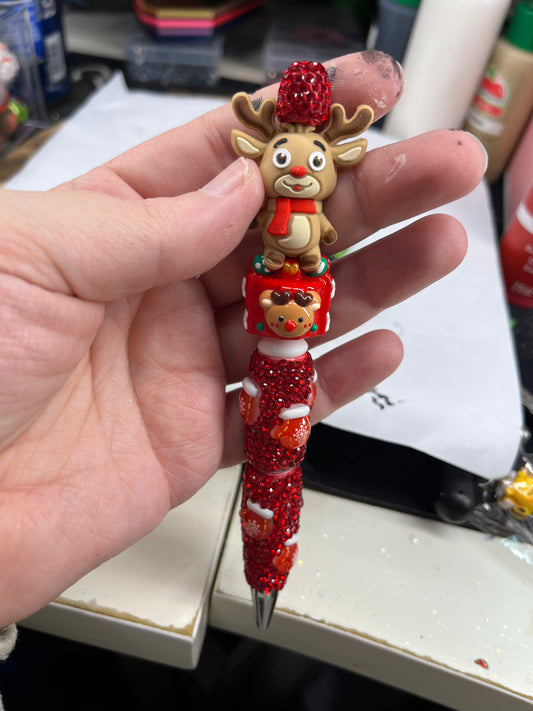Reindeer on a Red Sparkly Mitten Sparkly Pen