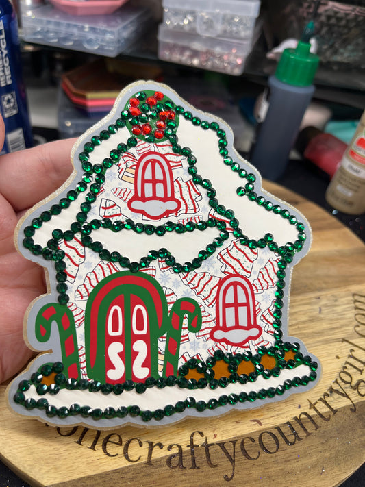 Rhinestone Gingerbread House Freshie in Christmas Cake Scent.