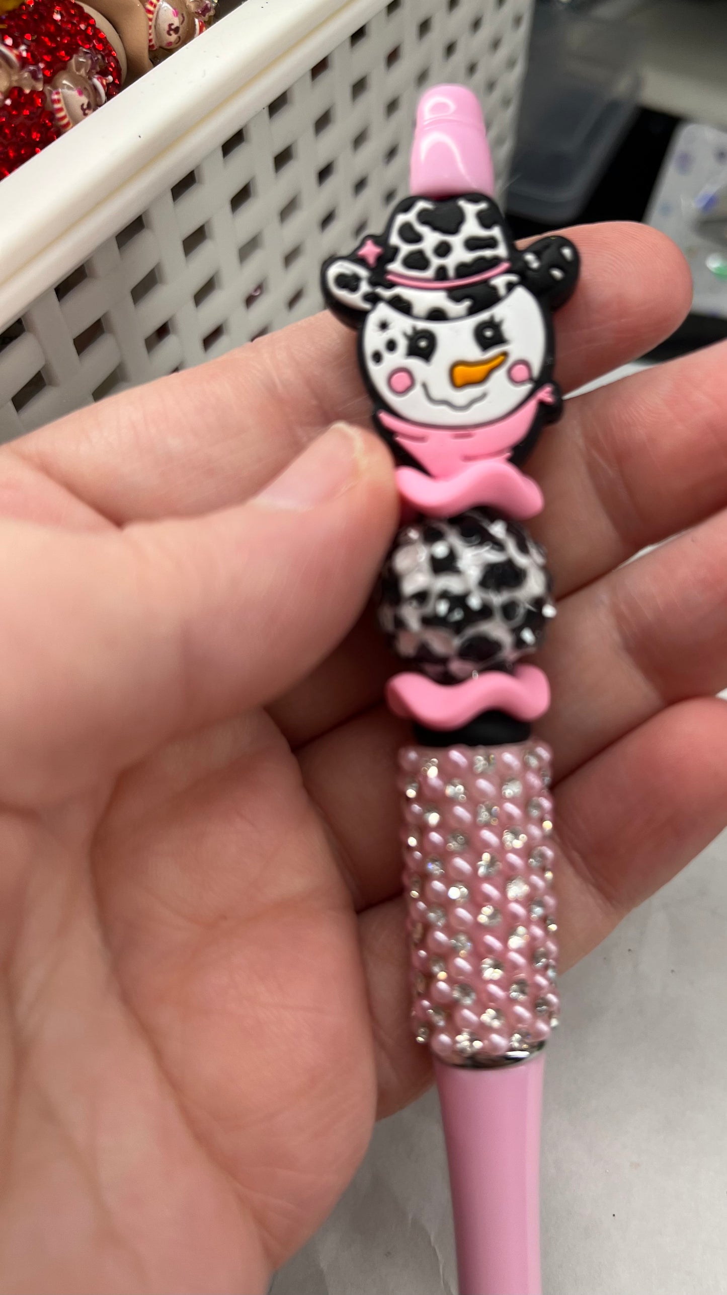 CowGirl Snowman on a Pink Pearl Bling Pen