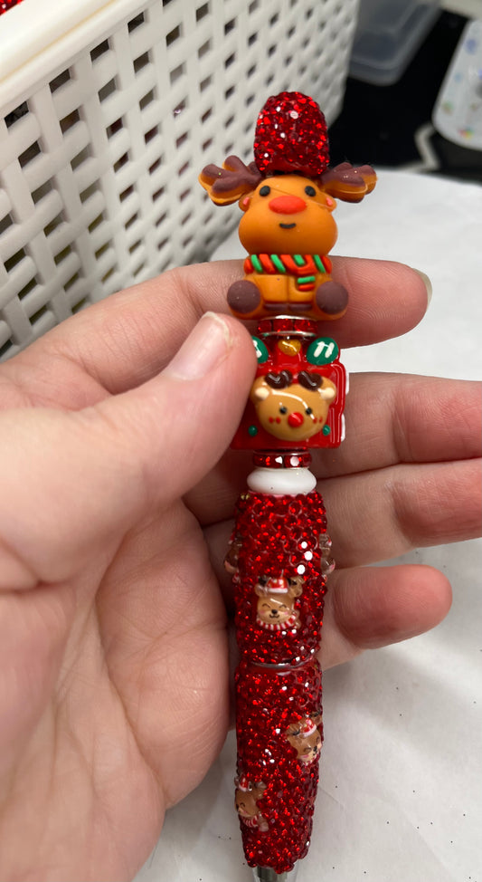 Baby Reindeer on a Red Reindeer Sparkly Pen