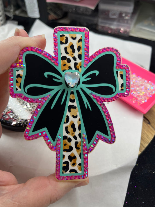 Cardstock Cross with Rhinestone Accents Freshie in Peppermint Cashmere