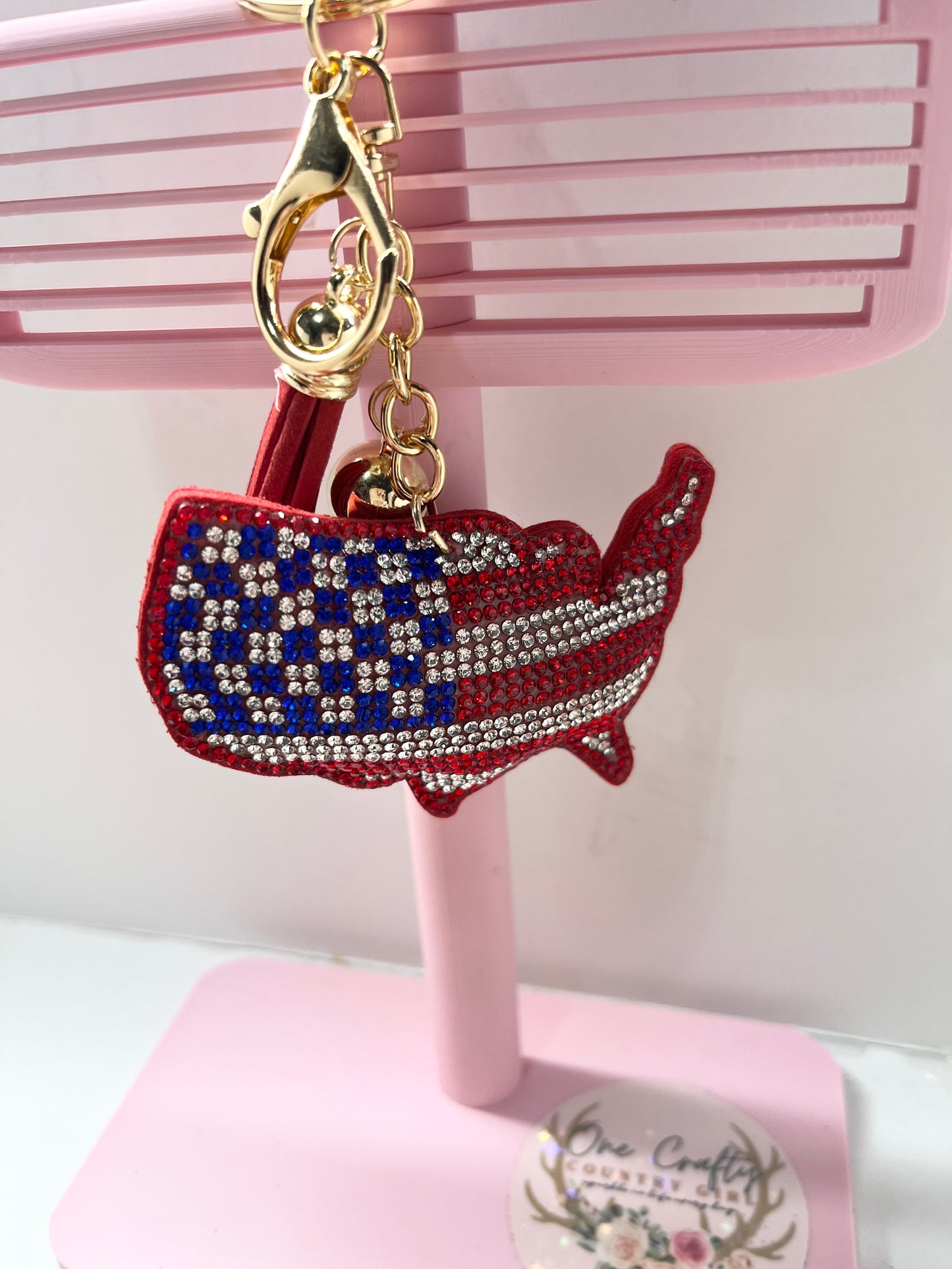 Sparkly Rhinestone US Map Keychain