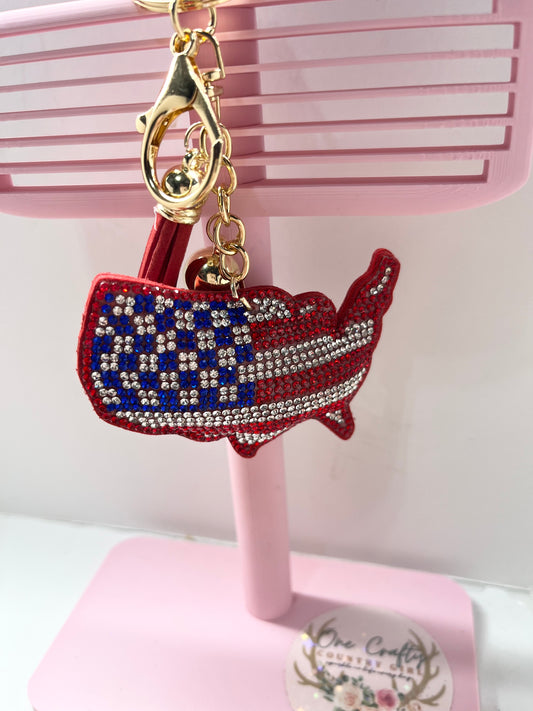 Sparkly Rhinestone US Map Keychain