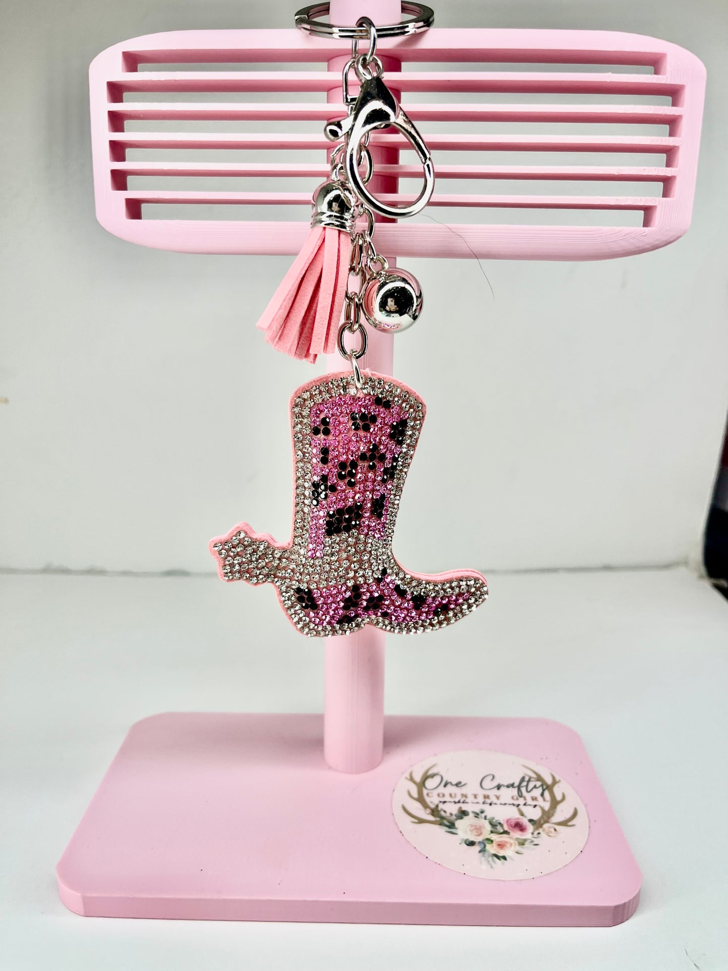 Sparkly Rhinestone Cowboy Boots Keychain