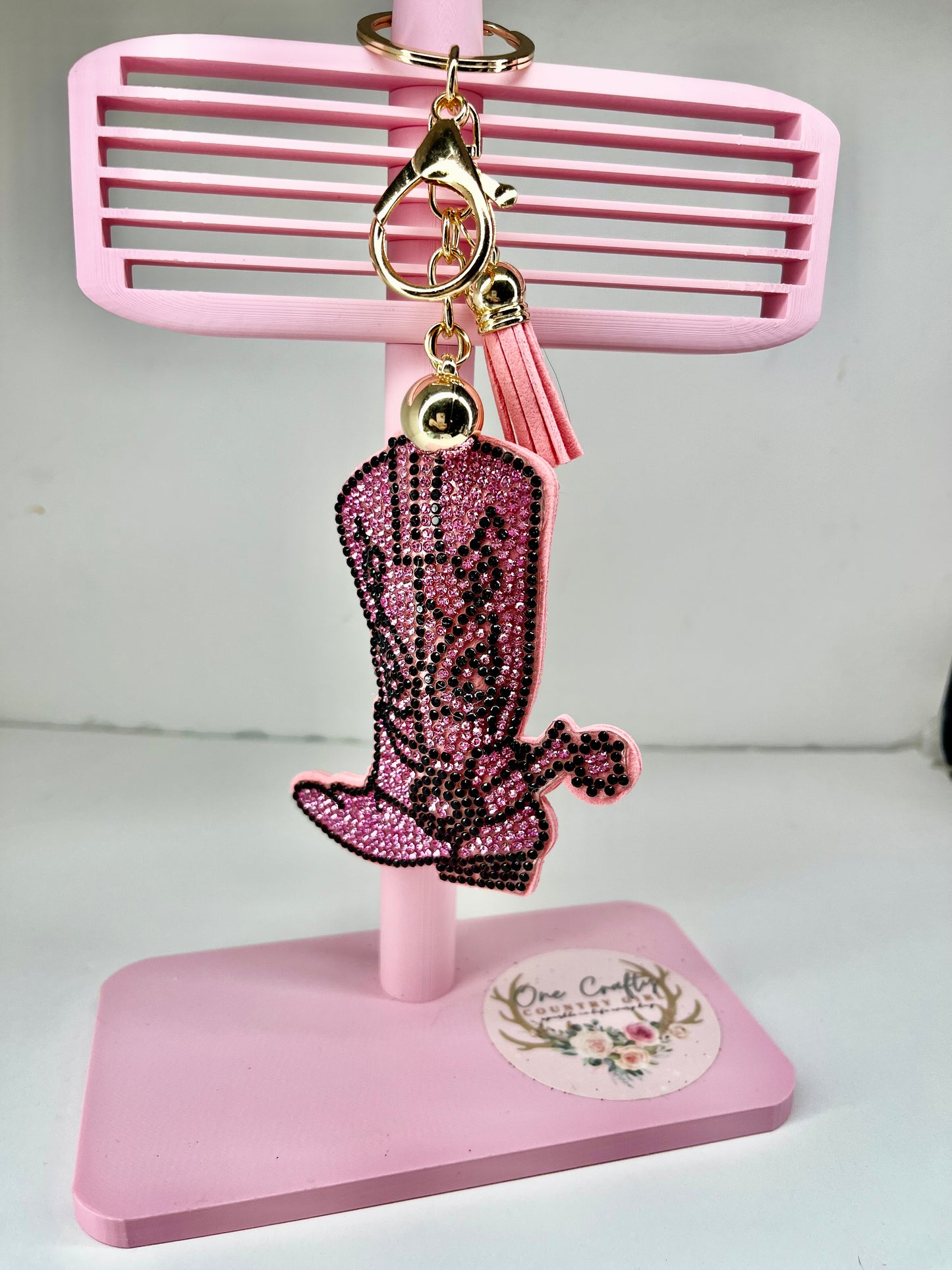 Sparkly Rhinestone Cowboy Boots Keychain