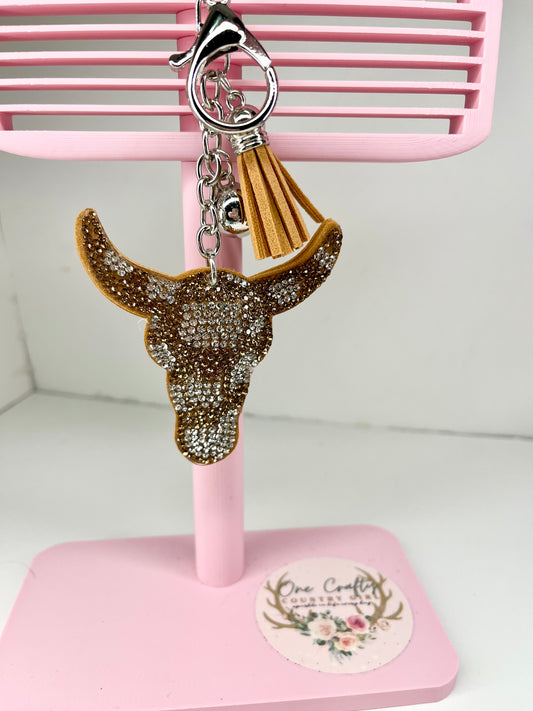 Sparkly Rhinestone Bull Skull Keychain