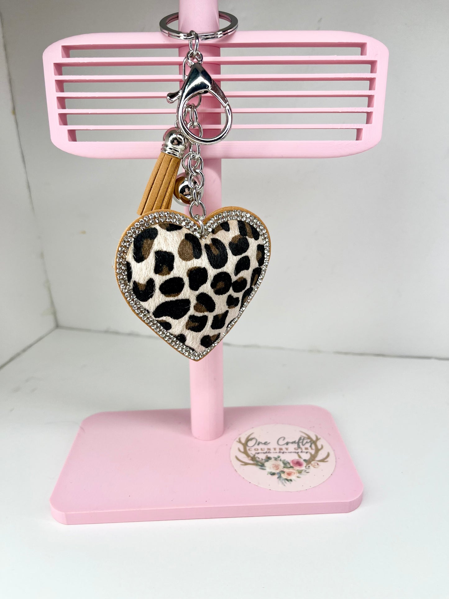 Sparkly Rhinestone Patterned Heart Keychain