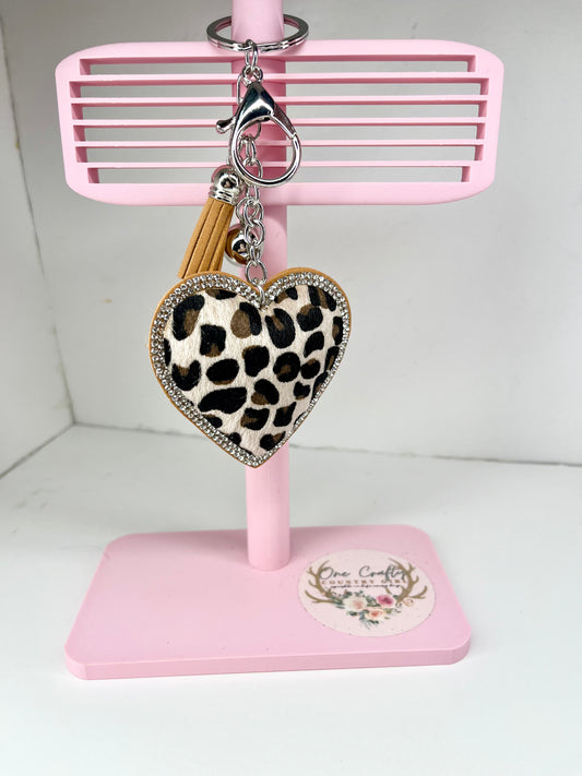 Sparkly Rhinestone Patterned Heart Keychain