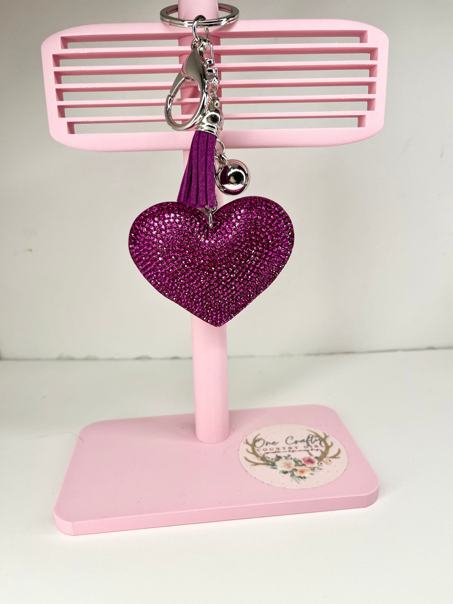 Sparkly Rhinestone Heart Keychains