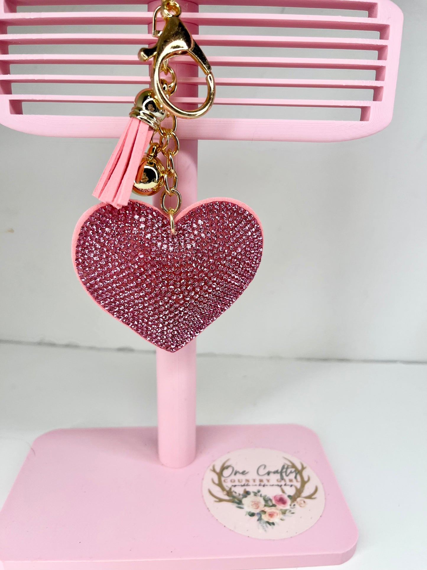Sparkly Rhinestone Heart Keychains