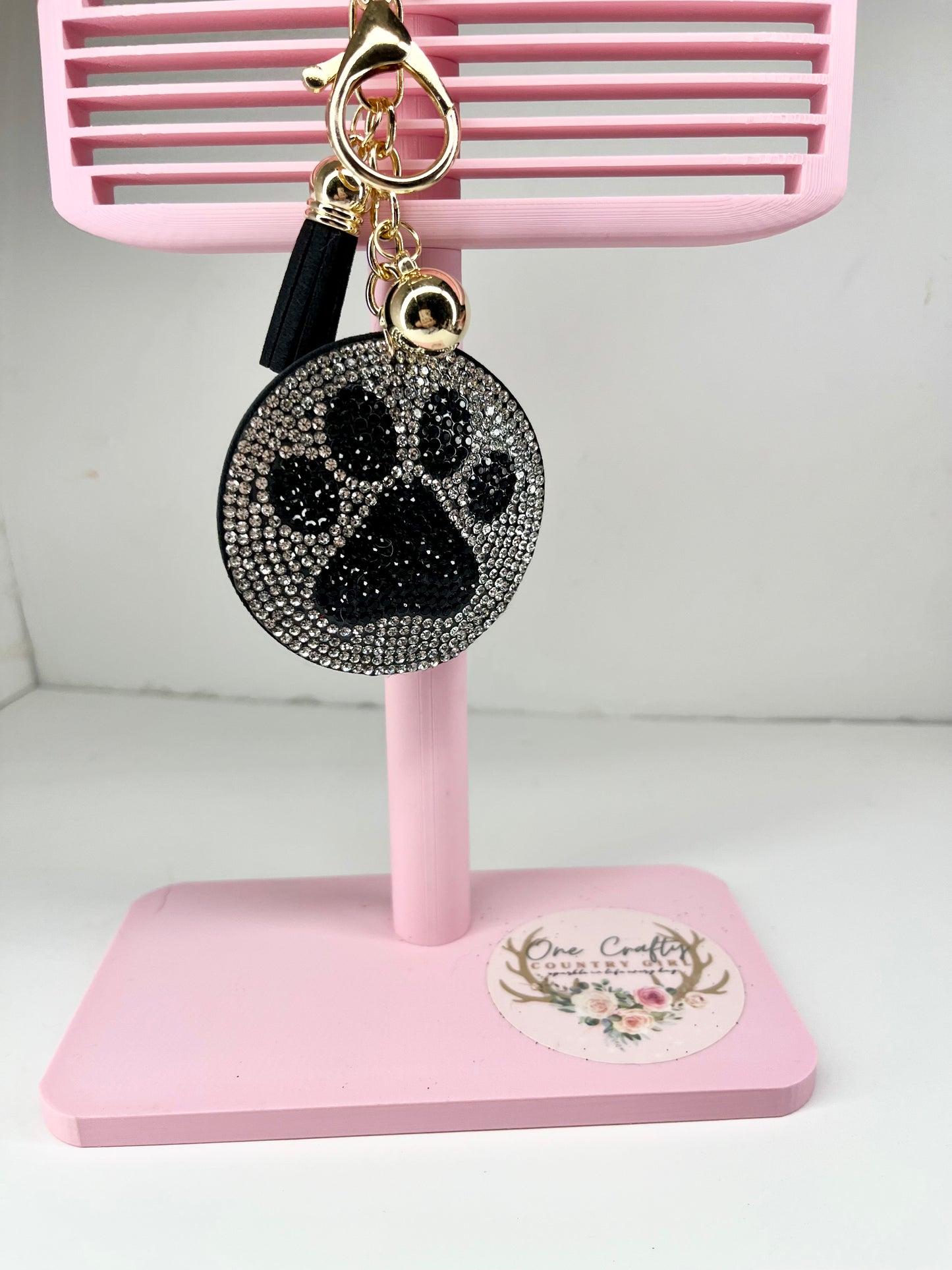 Sparkly Rhinestone Paw Print Keychains