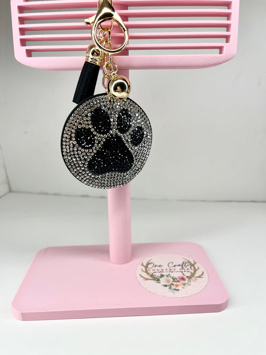 Sparkly Rhinestone Paw Print Keychains