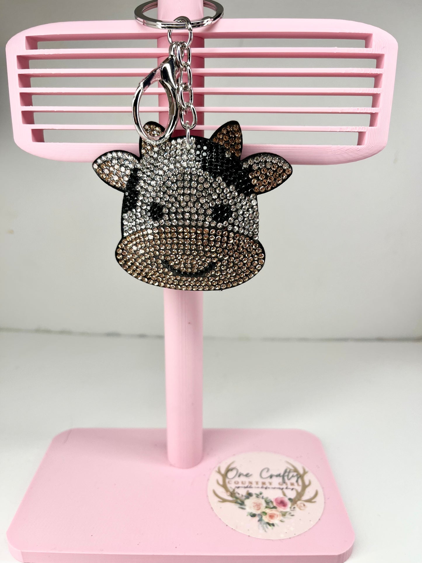 Sparkly Rhinestone Cow Keychains