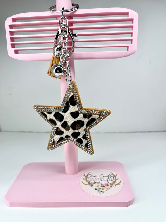 Sparkly Rhinestone Patterned Star Keychains