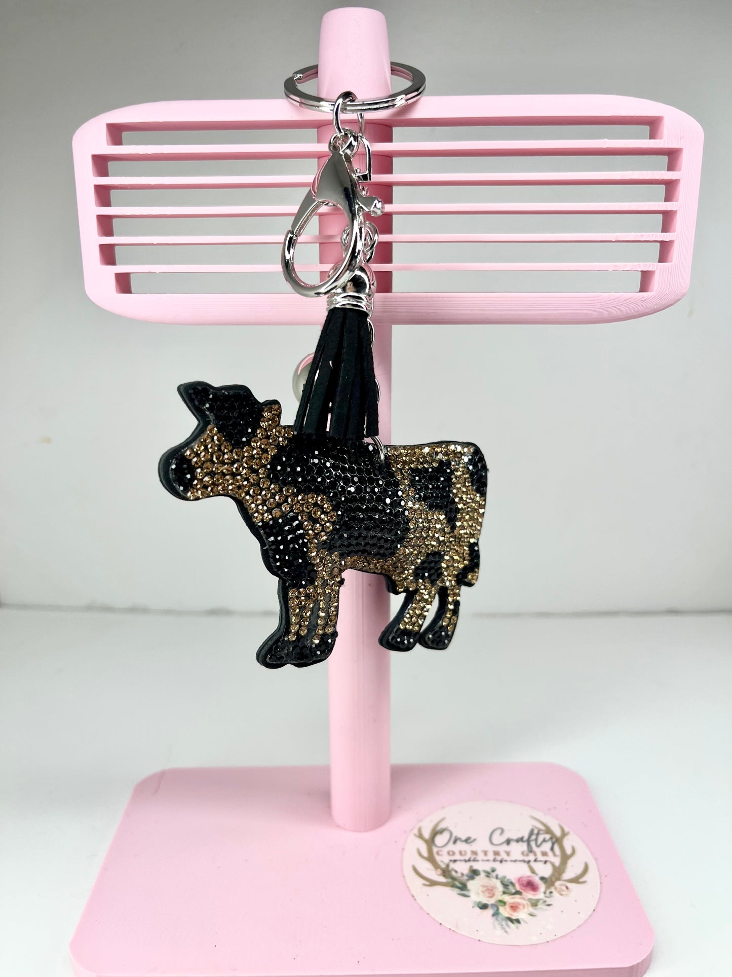 Sparkly Rhinestone Cow Keychains