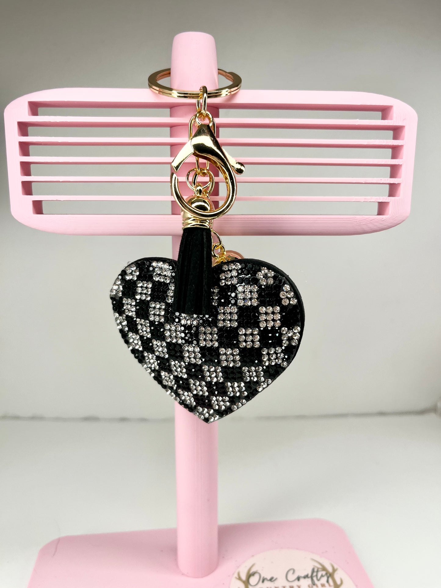 Sparkly Rhinestone Patterned Heart Keychain
