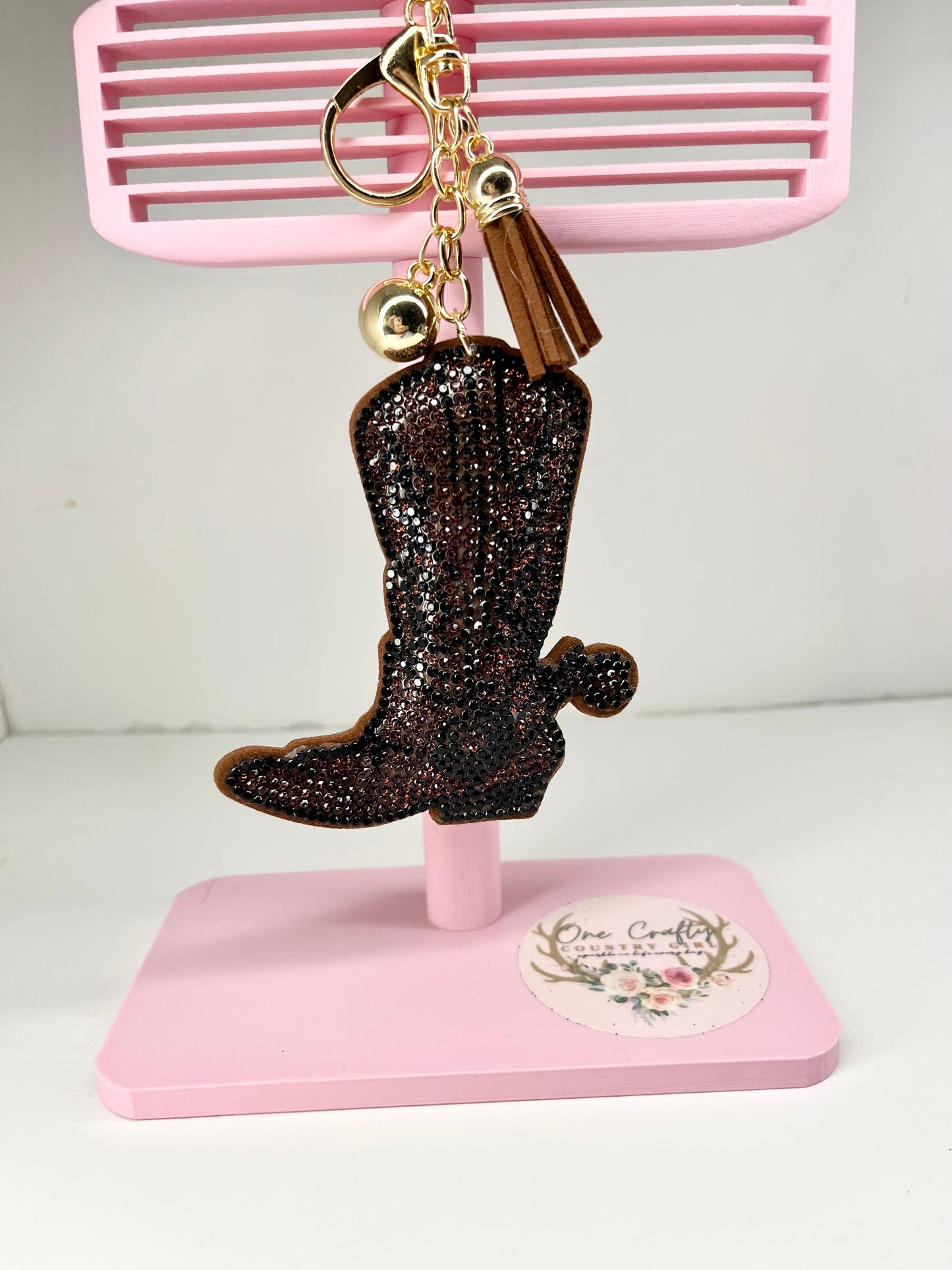 Sparkly Rhinestone Cowboy Boots Keychain