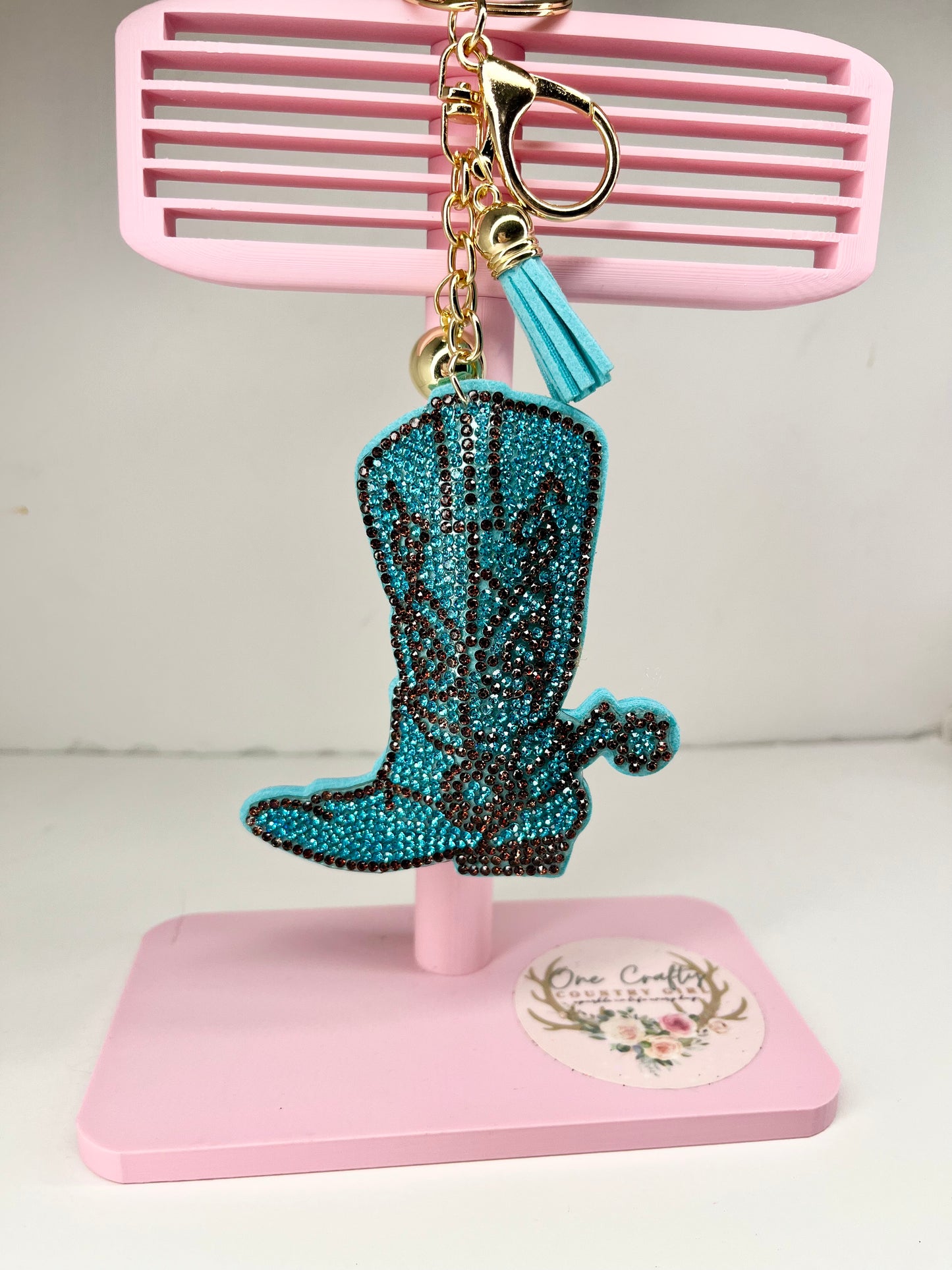Sparkly Rhinestone Cowboy Boots Keychain