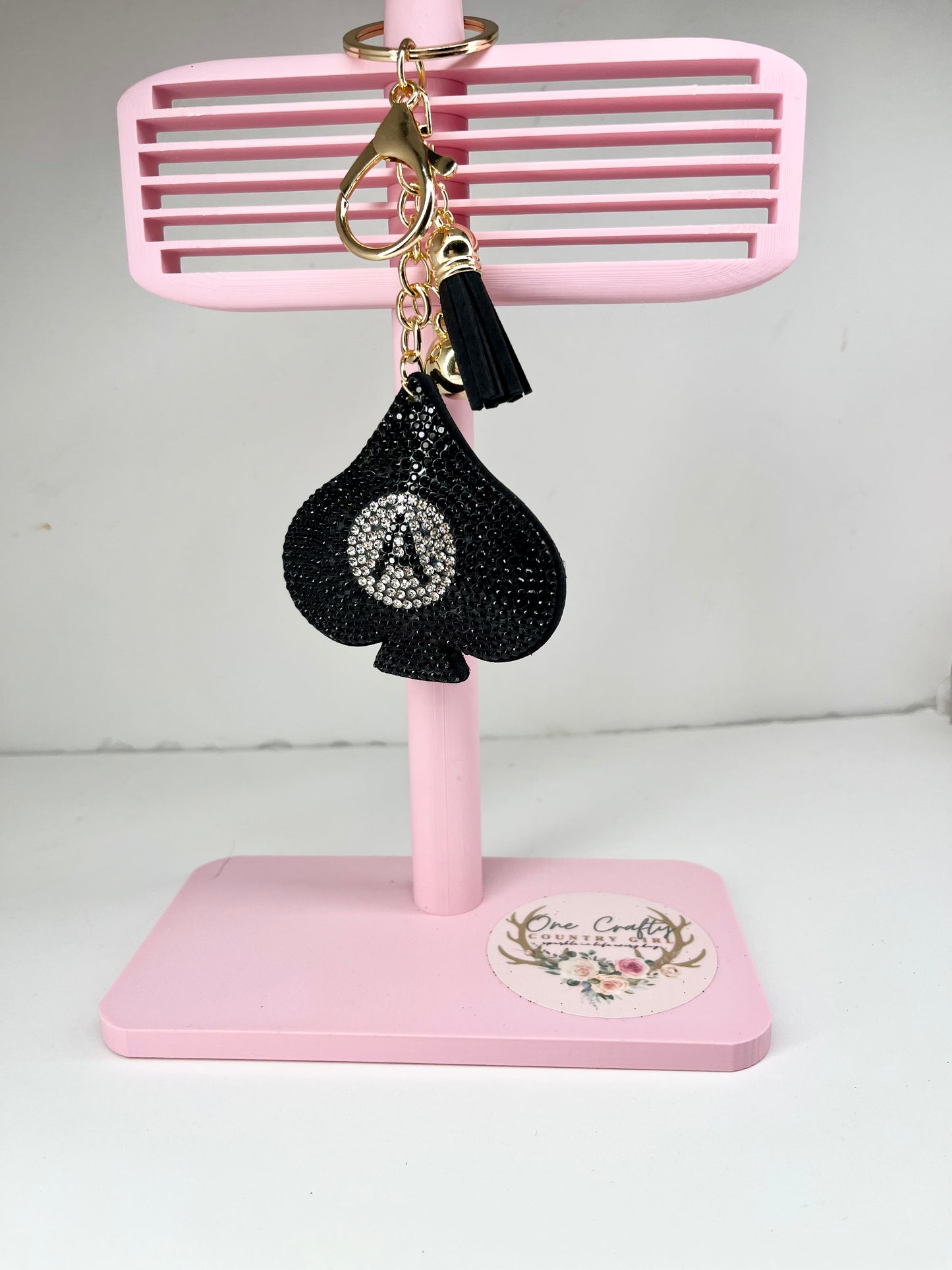 Sparkly Rhinestone A Spade Keychain