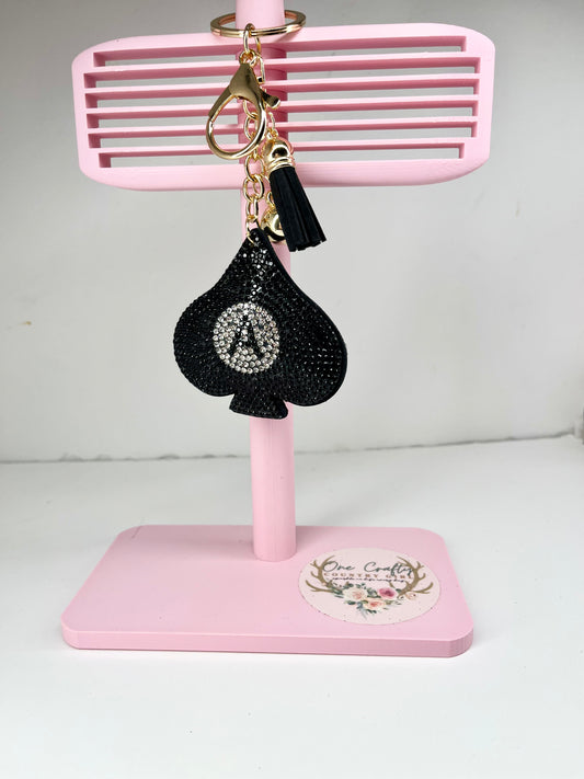 Sparkly Rhinestone A Spade Keychain